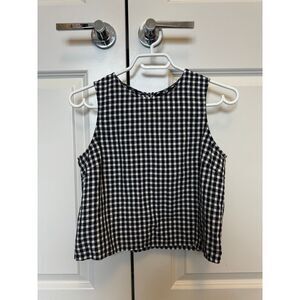 Uniqlo Navy Linen Cotton Blend Checked Sleeveless Blouse - XS